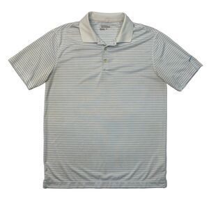 Nike Polo Shirt Mens M Medium White Victory Stripe Golf Tour Performance *READ